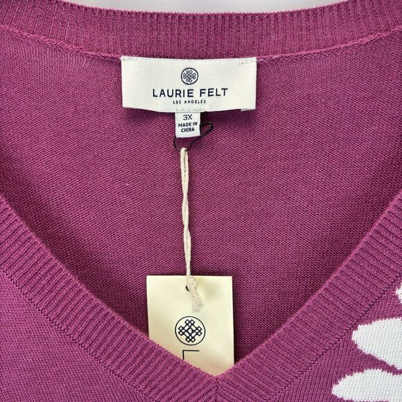 NWT Laurie Felt LA Cashmere Blend Daisy Sweater In Purple Plus Size 3X - Picture 3 of 8
